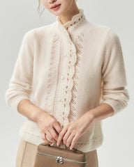 Cardigan en cachemire et soie en maille ajourée