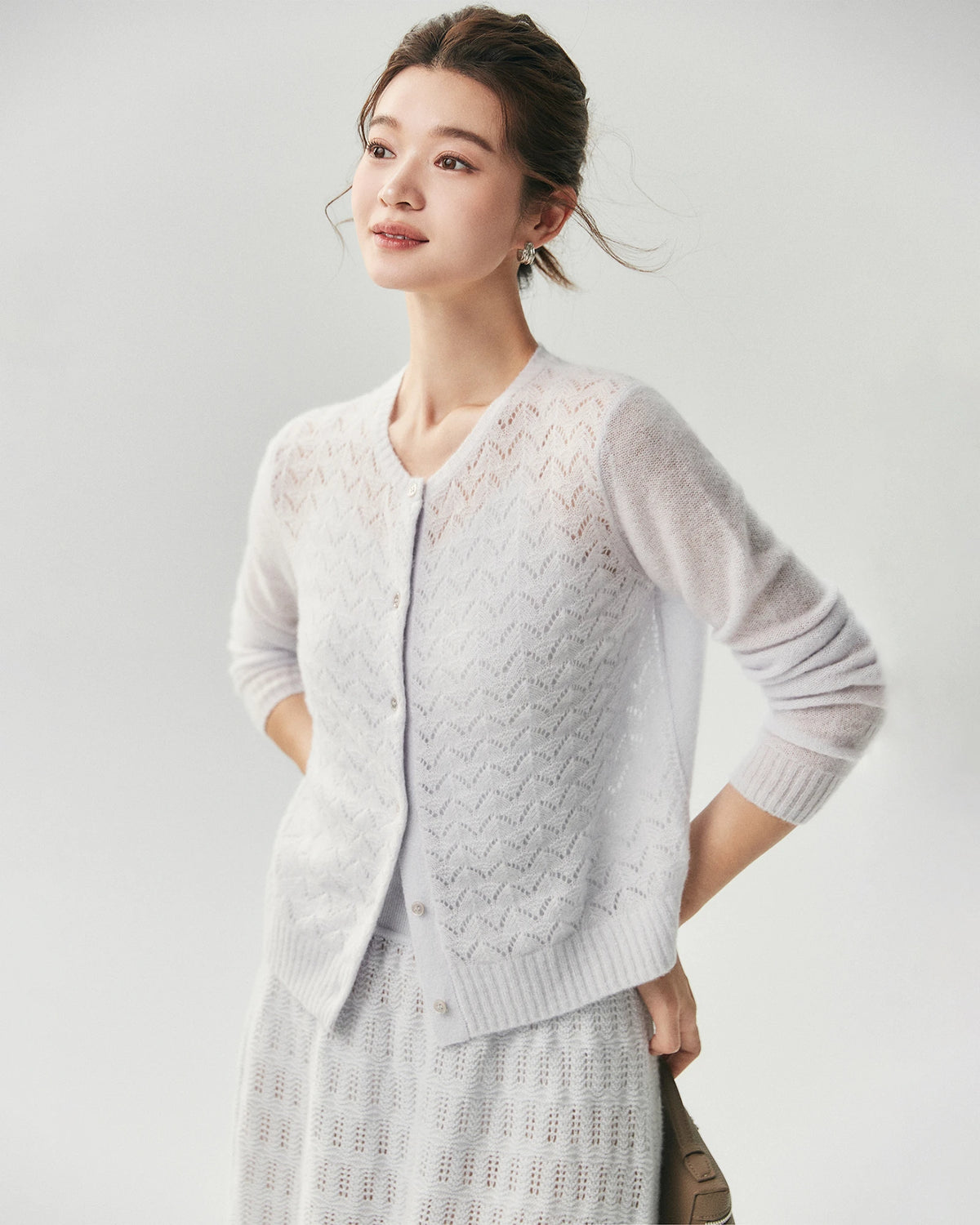 Cardigan en cachemire et soie en maille pointelle à chevrons