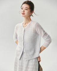 Cardigan en cachemire et soie en maille pointelle à chevrons