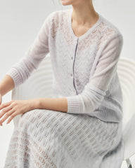 Cardigan en cachemire et soie en maille pointelle à chevrons