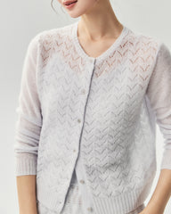 Cardigan en cachemire et soie en maille pointelle à chevrons