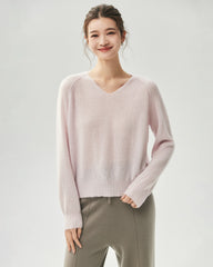 Pull en Cachemire et Soie à Col V et Coupe Décontractée