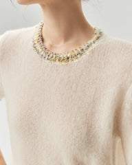 Top et cardigan en cachemire et soie avec finition tweed
