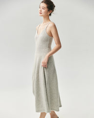 Robe longue en cachemire et soie à col V et coupe trapèze