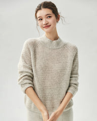 Pull en Cachemire et Soie à Col Montant et Maille Gaufrée