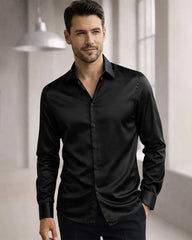 Chemise en Soie à Col Classique Longue pour Homme