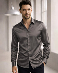 Chemise en Soie à Col Classique Longue pour Homme