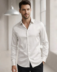 Chemise en Soie à Col Classique Longue pour Homme