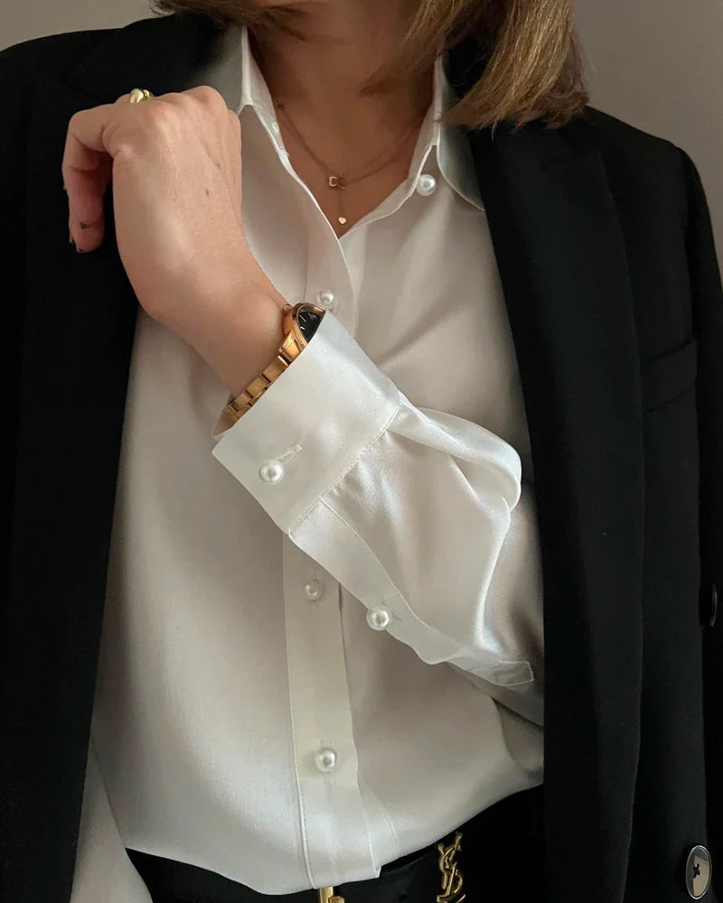 Chemise en Soie à Boutons en Perle pour Femme Ivory