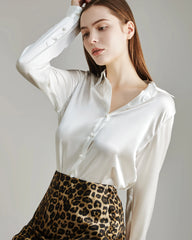 Chemise en Soie à Boutons en Perle pour Femme Ivory