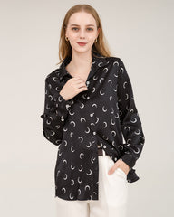 Chemisier en Soie Imprimé Lune Croissante pour Femme