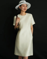 Robe midi en soie et laine manches courtes