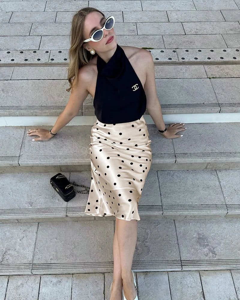 Jupe Midi en Soie à Pois