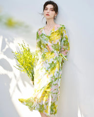 Robe en soie à imprimé fleuri