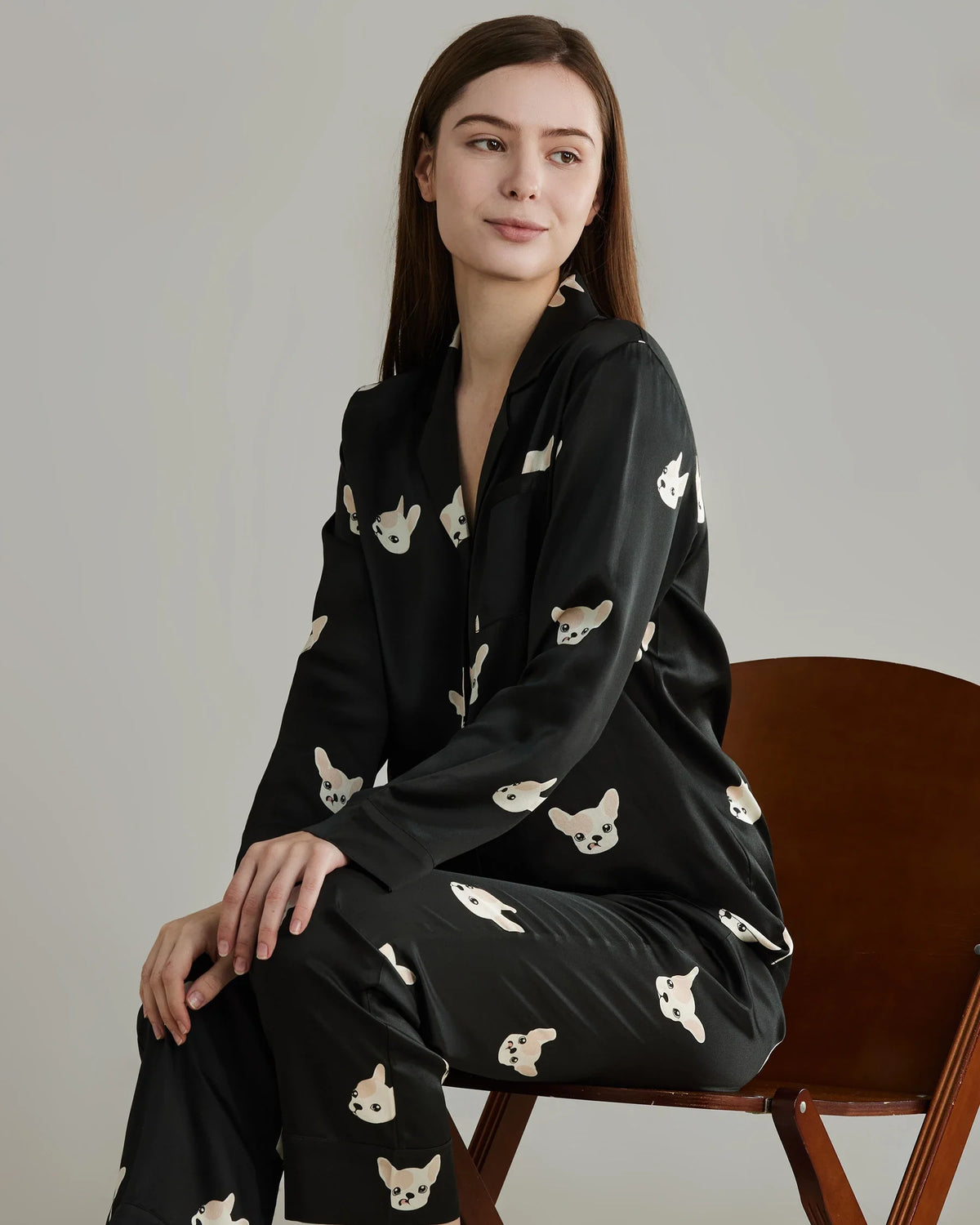 Ensemble de Pyjama en Soie à Imprimé Chien