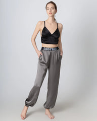 Pantalon en Soie à Taille Élastique et Chevilles Serrées pour Femmes