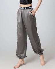 Pantalon en Soie à Taille Élastique et Chevilles Serrées pour Femmes