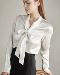 Blouse Élégante en Soie avec Nœud