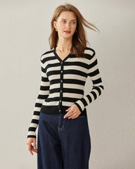 Cardigan à Rayures Classiques en Tricot V-Neck