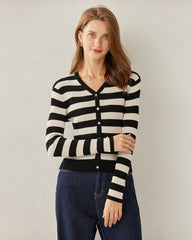 Cardigan à Rayures Classiques en Tricot V-Neck