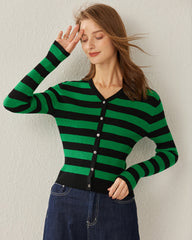 Cardigan à Rayures Classiques en Tricot V-Neck