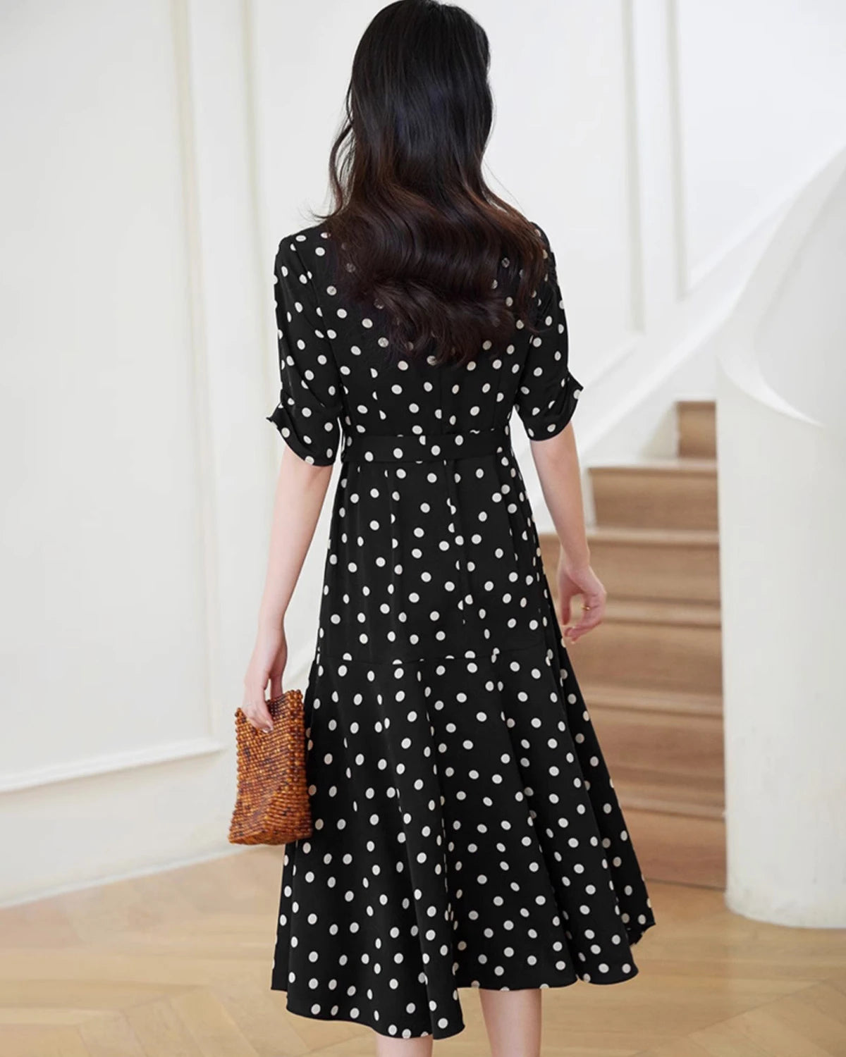 Robe en soie évasée à pois