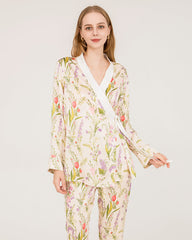 Ensemble de Pyjama en Soie Pure Luxueuse à Imprimé Floral
