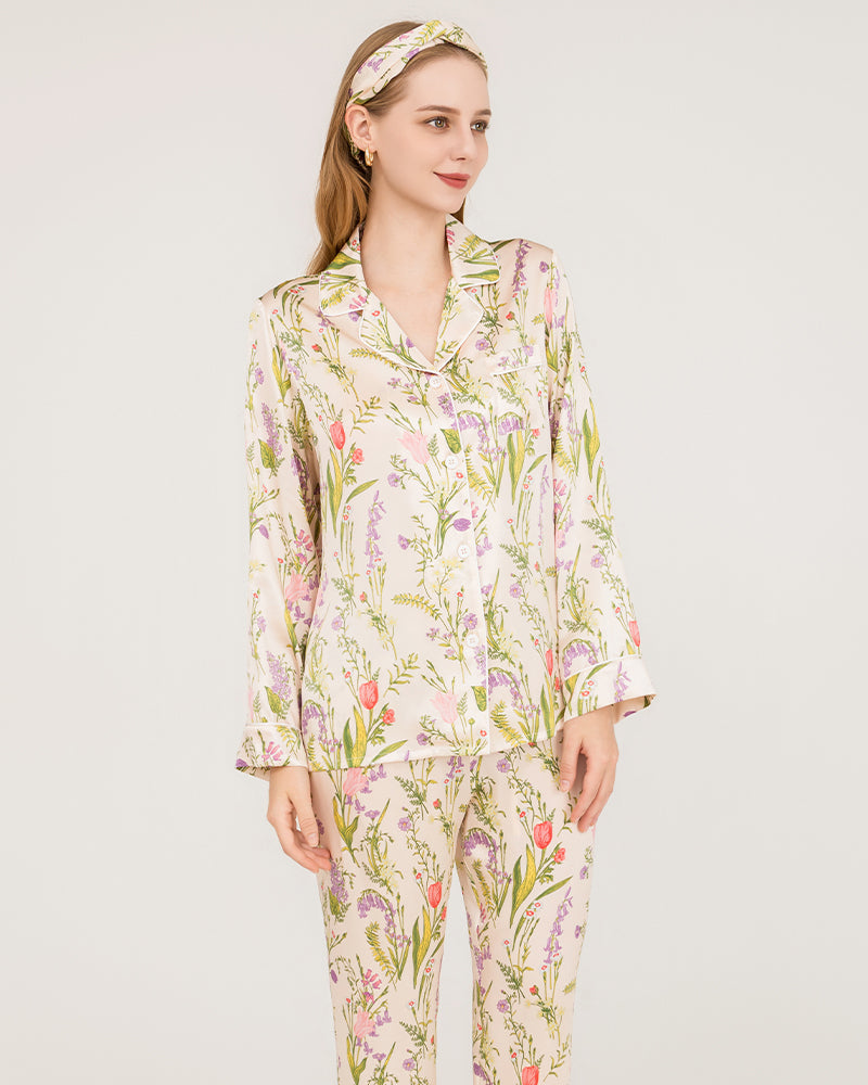 Ensemble de Pyjama en Soie à Imprimé Floral Élégant