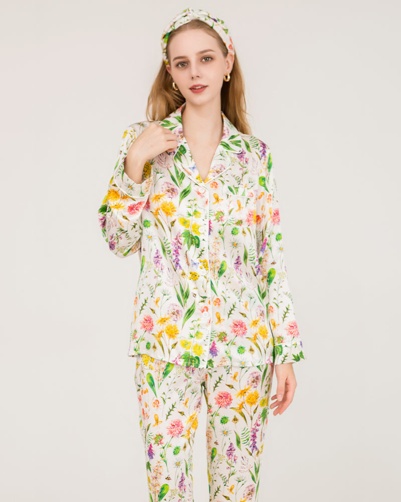 Ensemble de Pyjama en Soie à Imprimé Floral Élégant