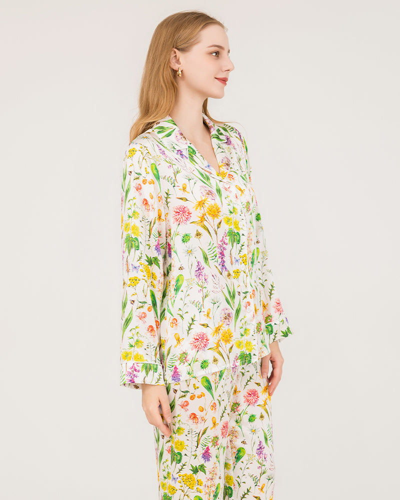 Ensemble de Pyjama en Soie à Imprimé Floral Élégant