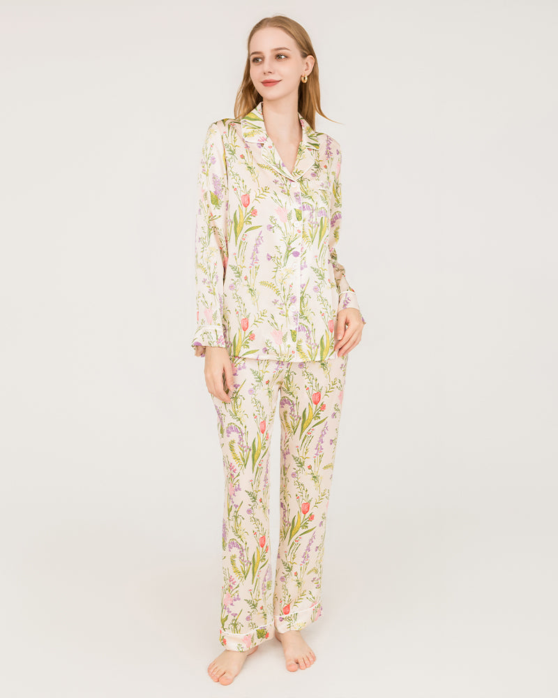Ensemble de Pyjama en Soie à Imprimé Floral Élégant