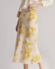 Jupe Midi en Soie Imprimé Floral
