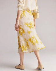 Jupe Midi en Soie Imprimé Floral