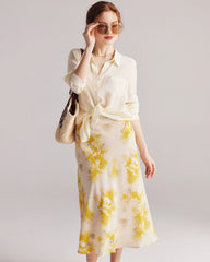 Jupe Midi en Soie Imprimé Floral