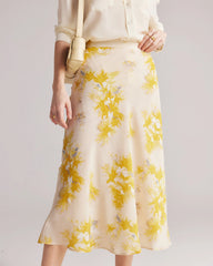 Jupe Midi en Soie Imprimé Floral