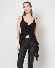Camisole Slim-Fit Irrégulière de Style Français