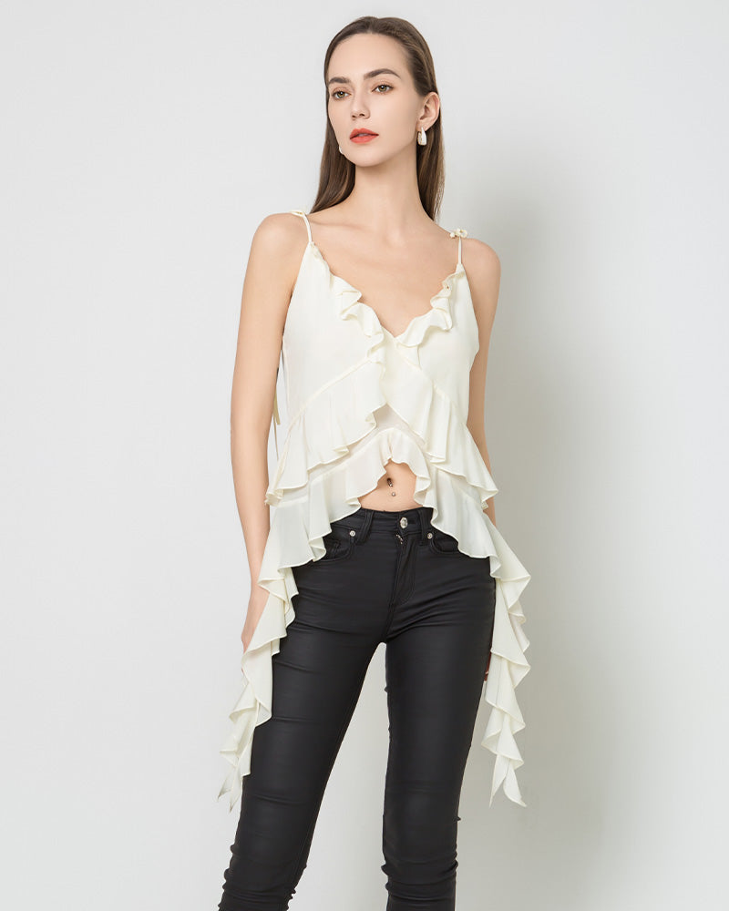 Camisole Slim-Fit Irrégulière de Style Français