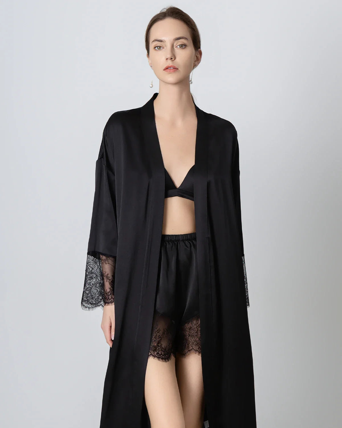 Robe en Soie Longue avec Dentelle pour Femmes