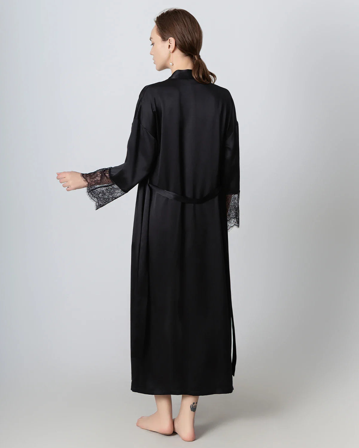 Robe en Soie Longue avec Dentelle pour Femmes