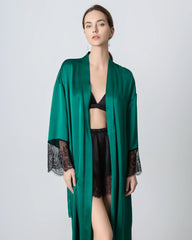 Robe en Soie Longue avec Dentelle pour Femmes