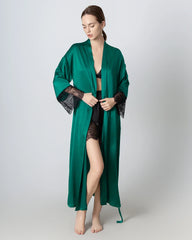 Robe en Soie Longue avec Dentelle pour Femmes