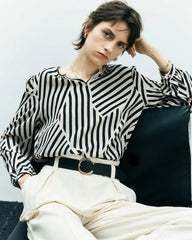 Blouse en soie à rayures géométriques
