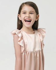 Chemise de nuit en soie pour fille avec manches à volants