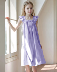 Chemise de nuit en soie pour fille avec manches à double volants