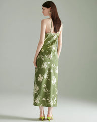 Robe en soie verte à imprimé fleuri