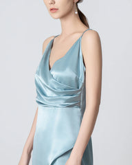 Robe Maxi en Soie à Col Bénitier et Fente Haute