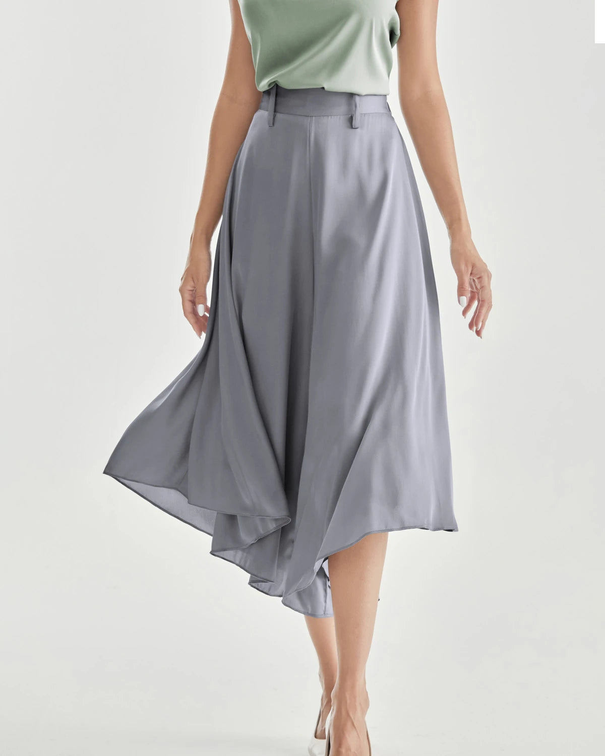 Pantalon en Soie Taille Haute pour Femme à Jambes Évasées