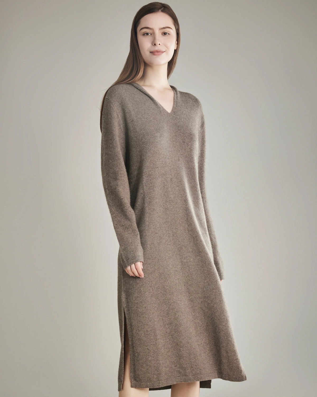 Robe Tricotée en Cachemire à Capuche