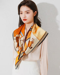 Grand foulard en soie vintage à motif cheval