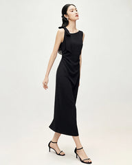 Robe midi nuisette en triacétate japonais avec détail nœud aux épaules